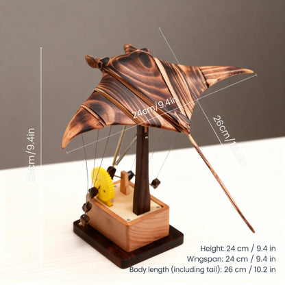 Handcrafted Wooden Manta Ray Automaton