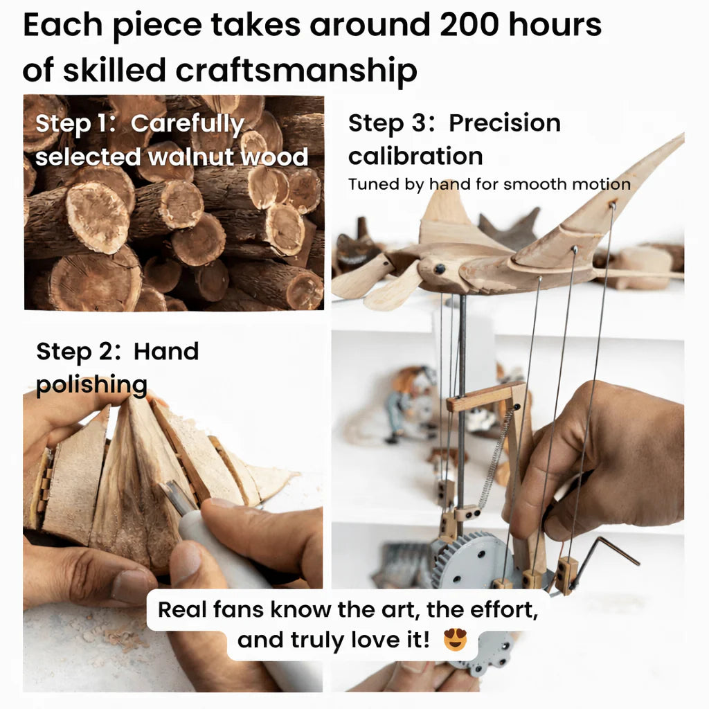 Handcrafted Wooden Manta Ray Automaton