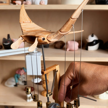 Handcrafted Wooden Manta Ray Automaton